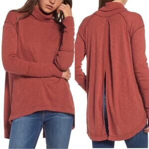 Free People We The Free Sienna Rust Red Split Back Turtleneck Thermal XS